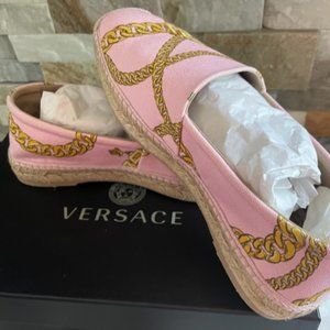 Versace Chain-Print Cotton Espadrille Loafers